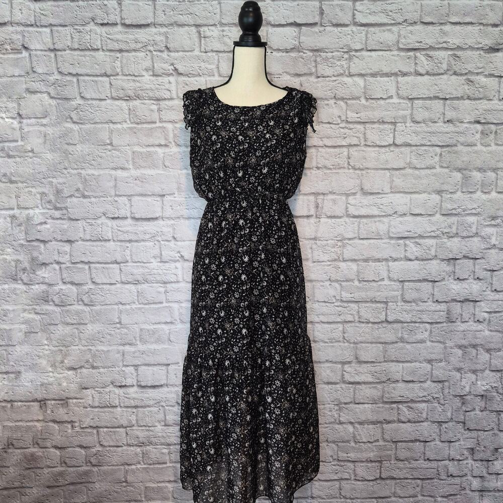 Le Ragazze Italy Silk Blend Floral Dress Smocked Blouson Tiered Chiffon Size L - Picture 2 of 10